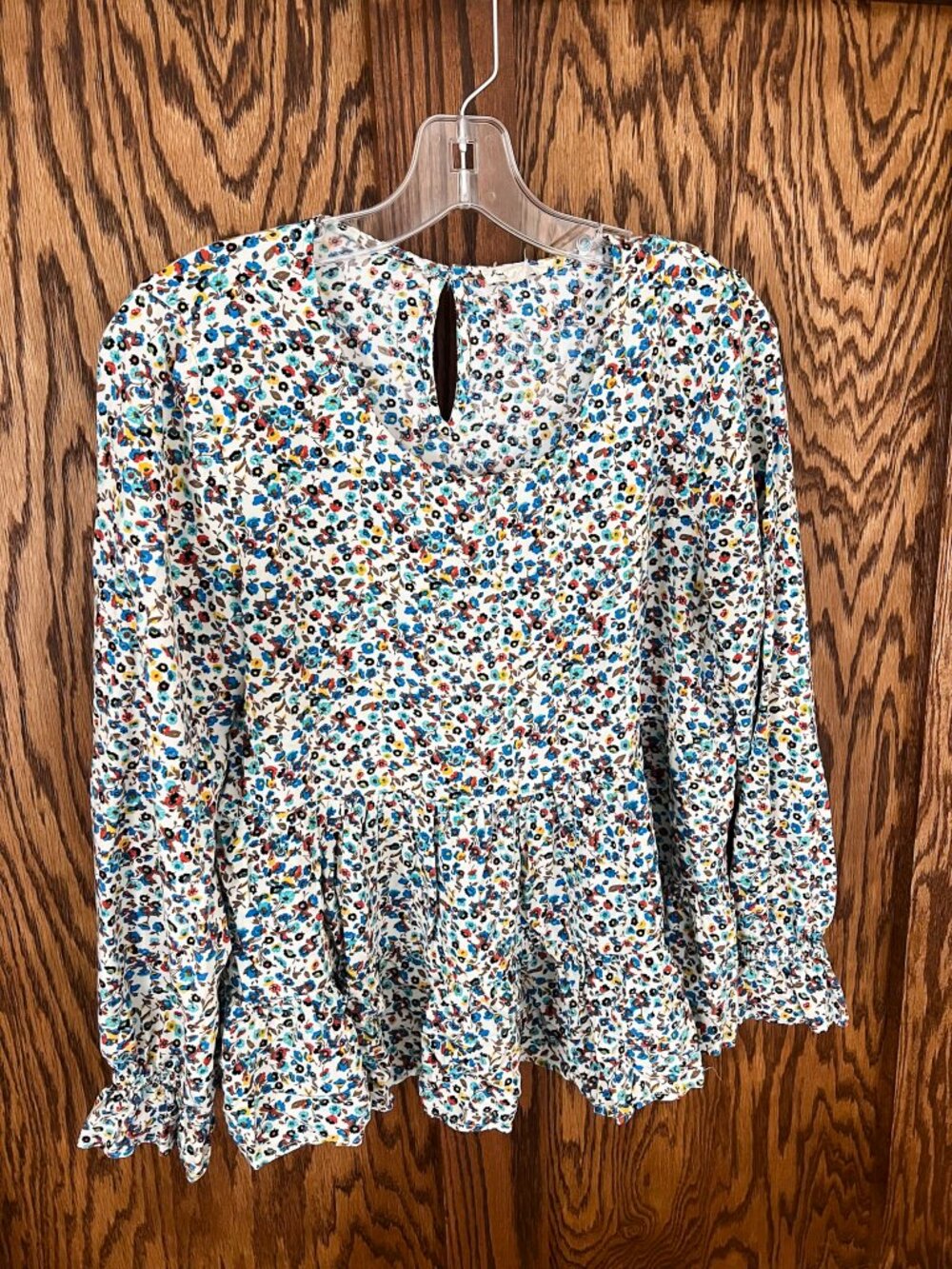 Love and Liberty Floral Peplum Blouse Size Large Boho Long Sleeve Top